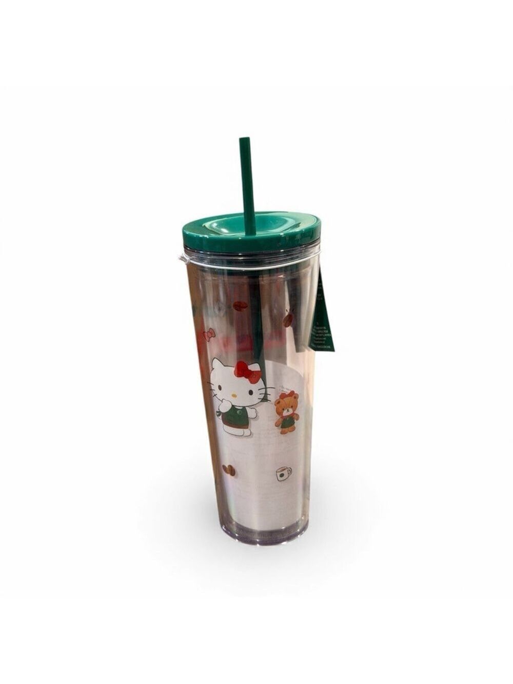 Hello Kitty x Starbucks 24 oz Clear Cold Cup Green Lid & Straw, Limited Edition